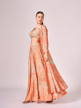 Apricot abstract floral print lehenga set