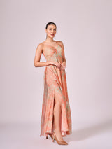 Apricot abstract floral print maxi dress