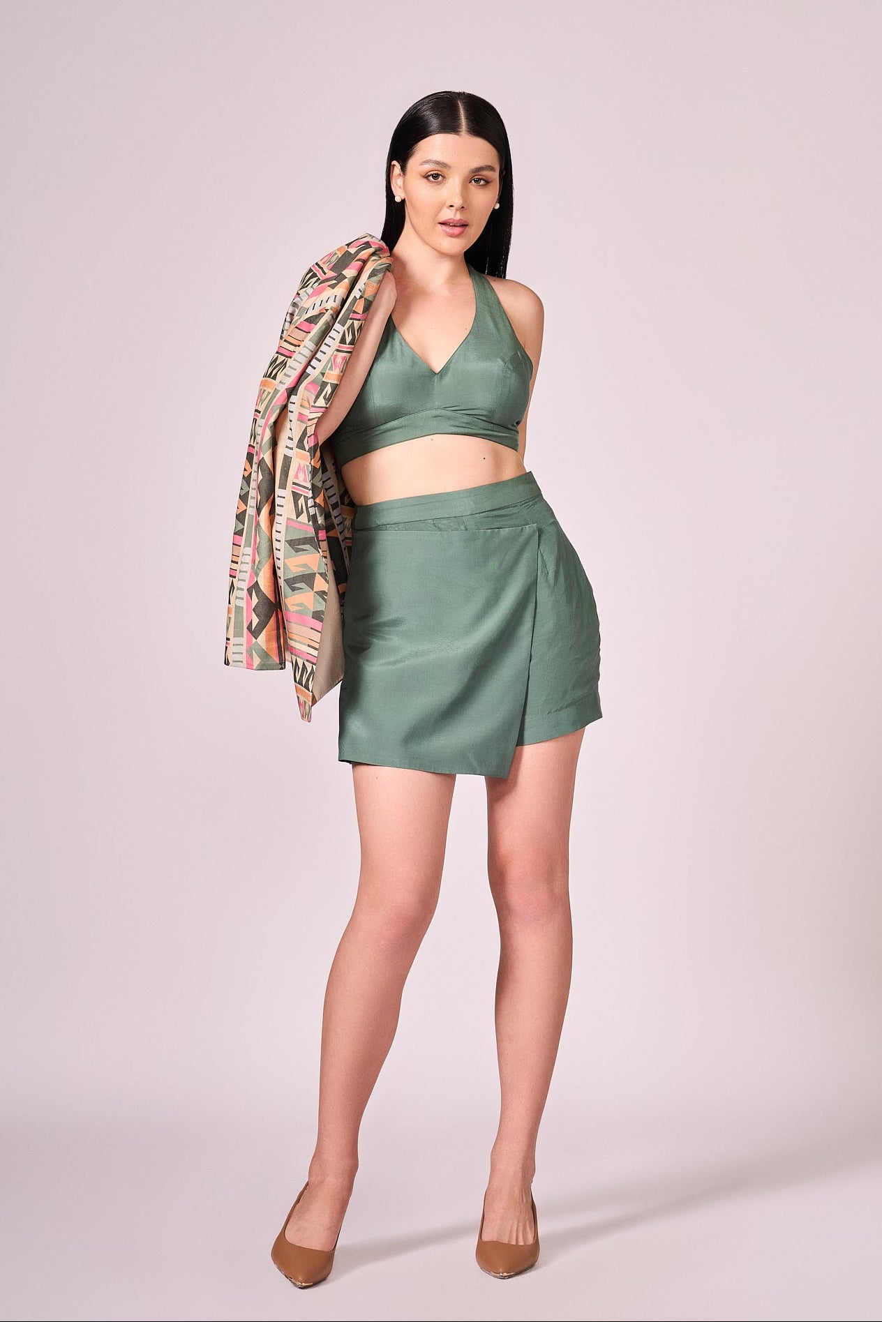 Chalk green blouse and skort set