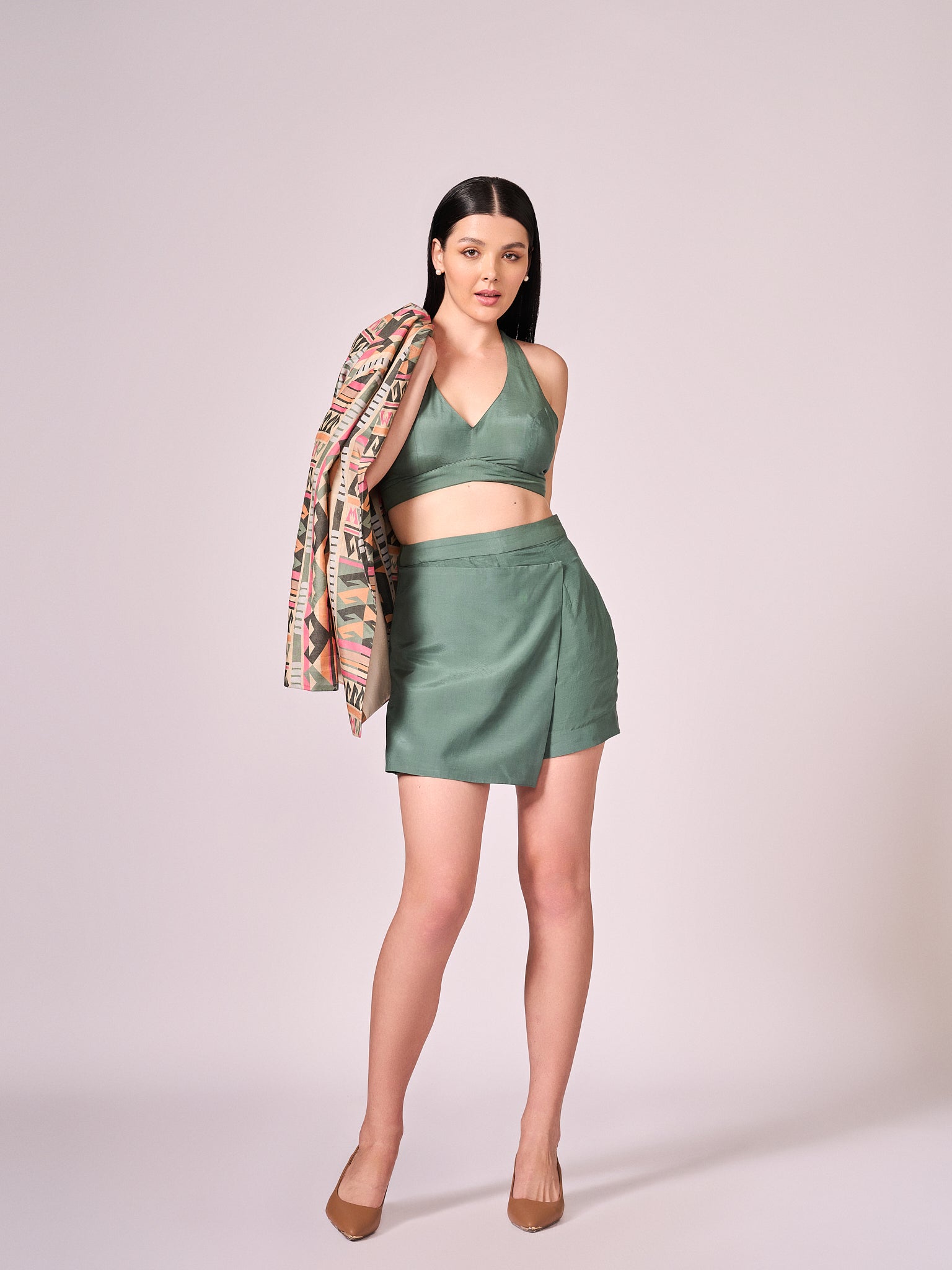 Chalk green blouse and skort set