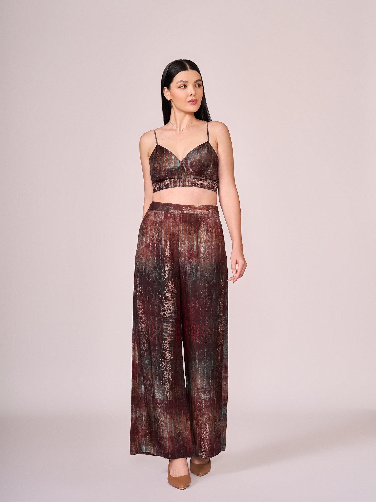 Maroon abstract floral print pant