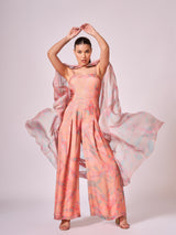 Peach absract floral print jumpsuit