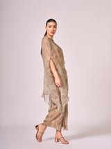 Pearl mouse grey abstract print kaftan top and drape skirt set