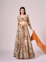 Brown Floral print lehenga Set