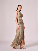 Pearl mouse grey abstract print long slit dress