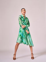 Greens abstract print midi dress