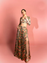 Multi coloured geometric  print lehenga set