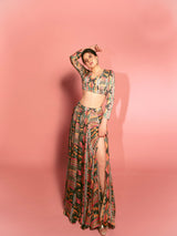 Multi coloured geometric  print lehenga set