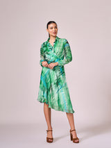Greens abstract print midi dress