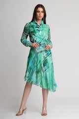 Green Geometric art print shirt dress