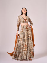 Brown Floral print lehenga Set