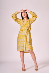 Grey yellow forest print shirt  dress