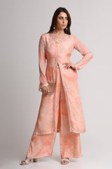 Peach Abstract Floral Lines Print kurta set