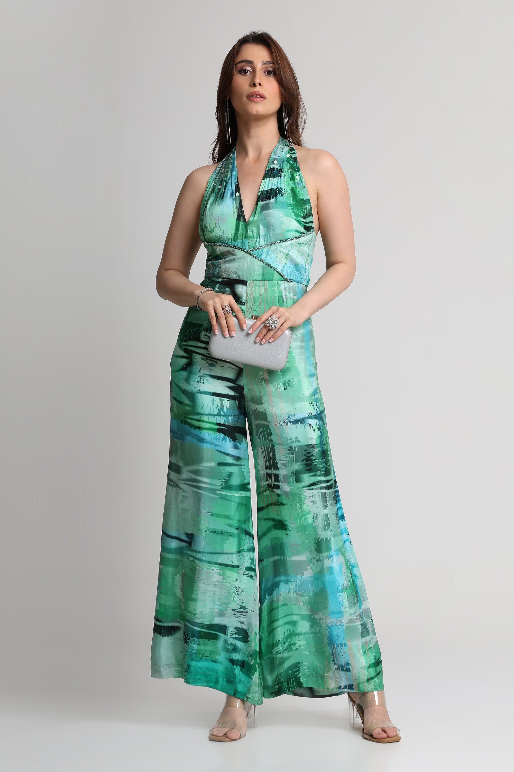 Green Geometric art print jumpsuit
