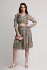 Pearl Mouse Grey Abstract print overlap crop top