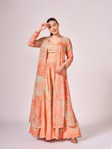 Apricot abstract floral print lehenga set