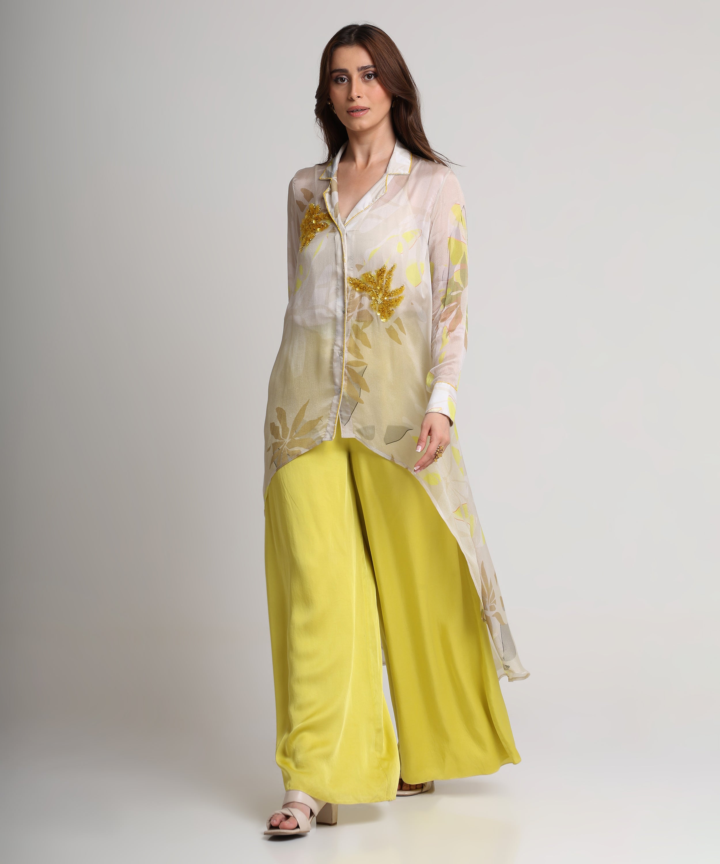 Beige neon abstract floral print shirt