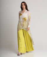 Beige neon abstract floral print shirt