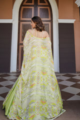 Lime green geometric print embroidered lehenga set