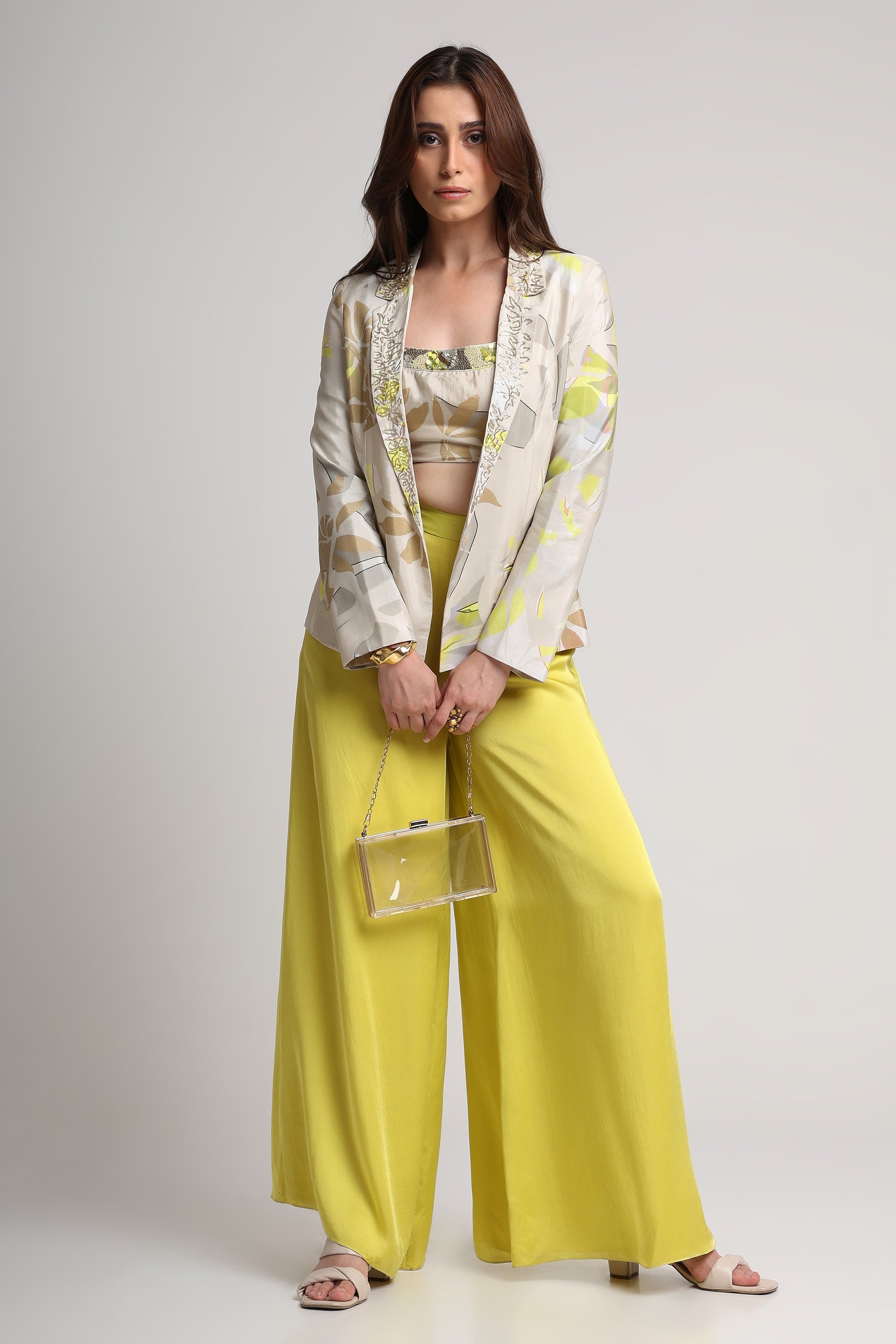 Beige neon abstract floral print jacket