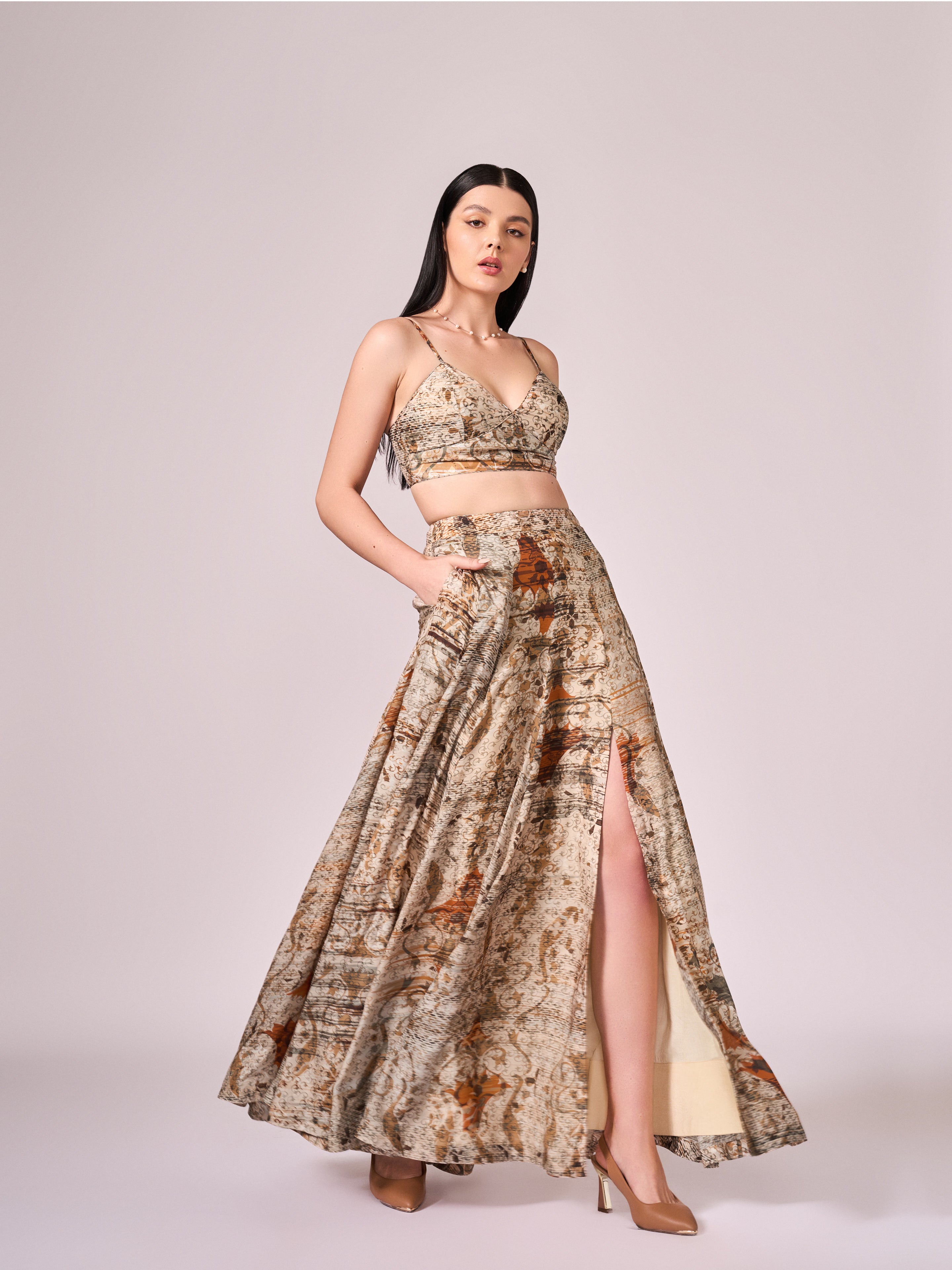 Browns abstract floral print lehenga set