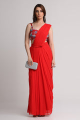 Red aura drape saree