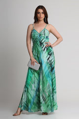Green Geometric art print maxi dress