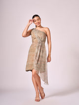 Pearl mouse grey abstract print layered dress