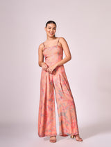 Peach absract floral print jumpsuit