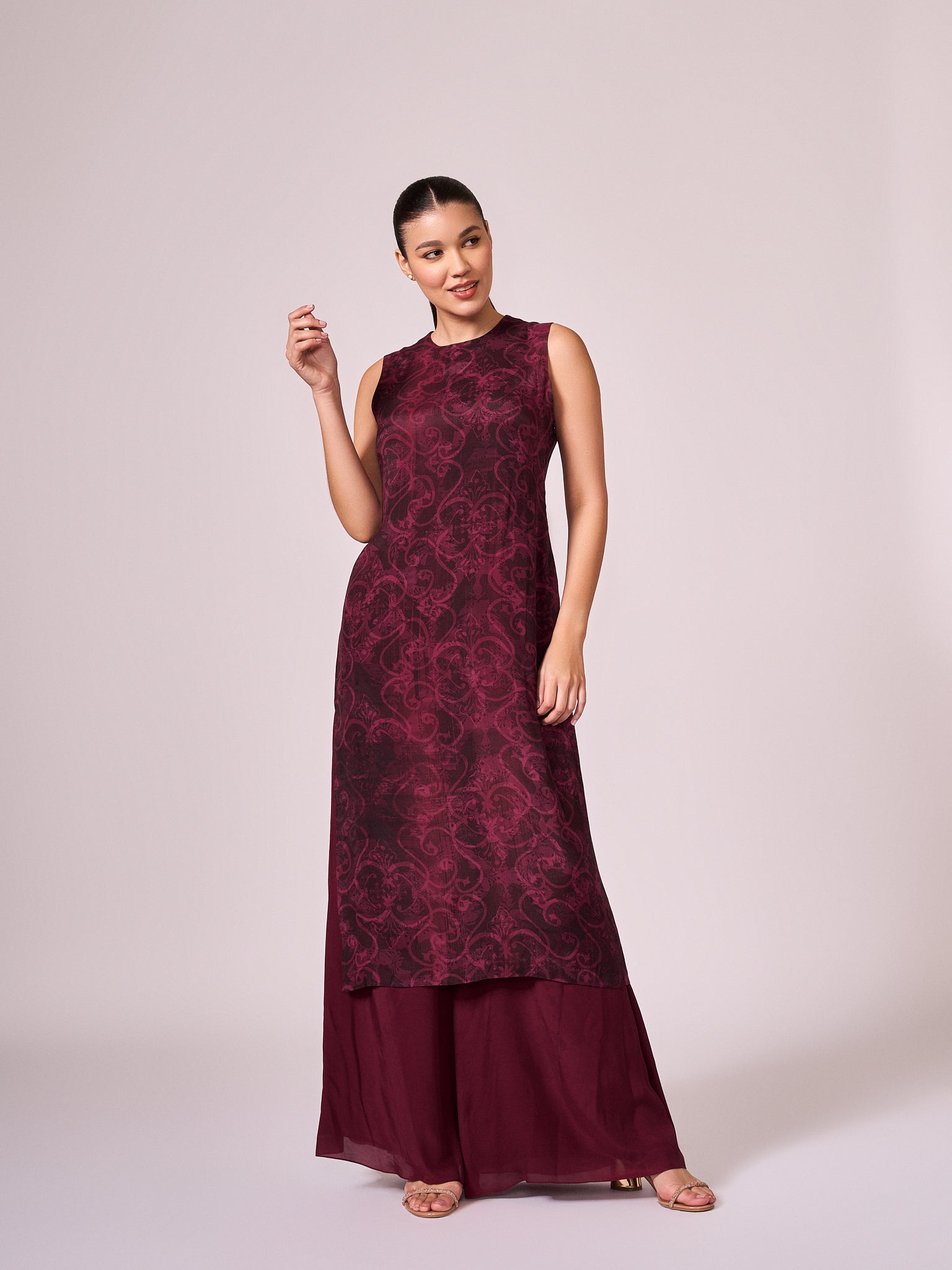 Berry Applique Floral Kurta Set
