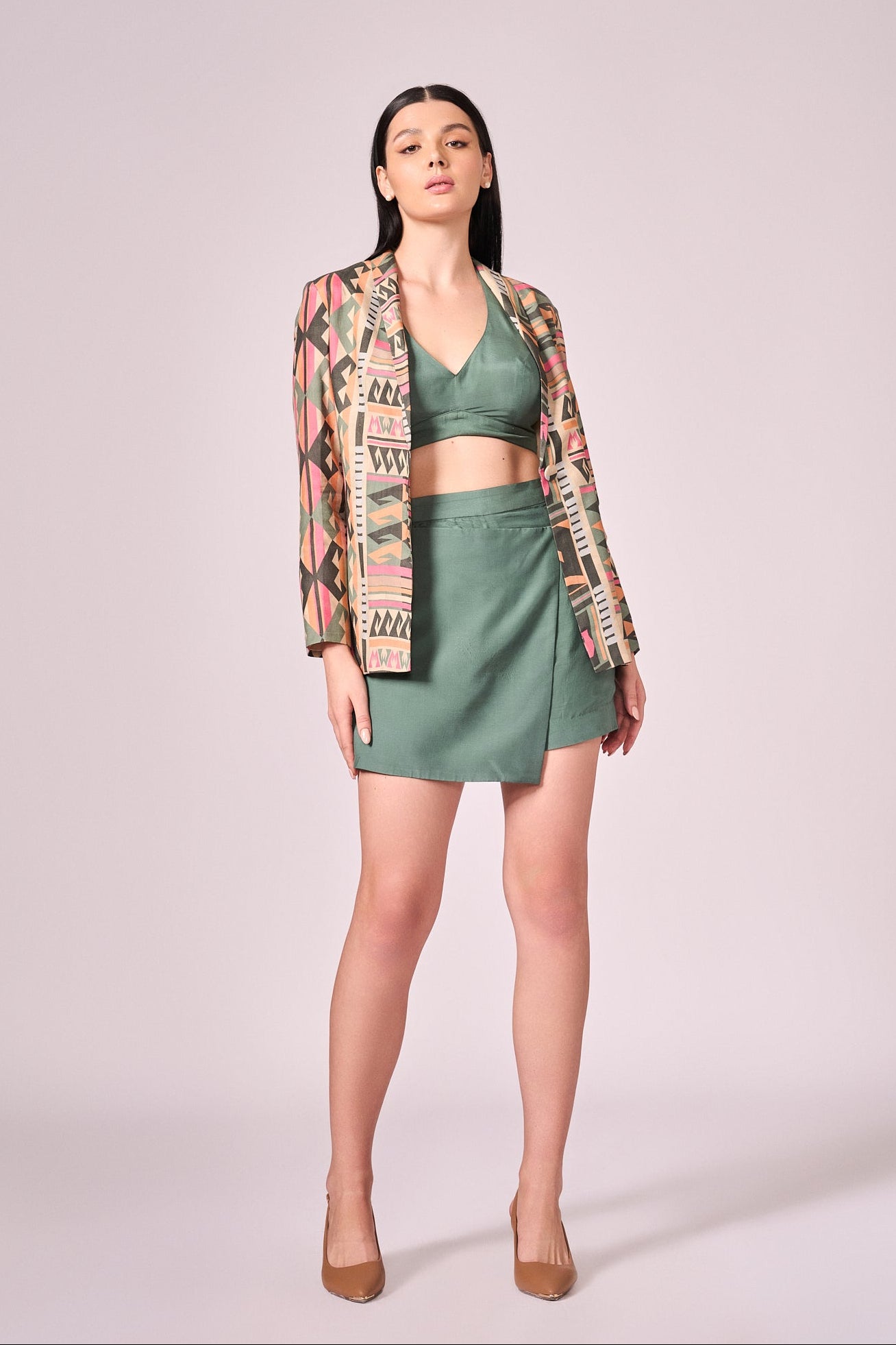 Chalk green blouse and skort set