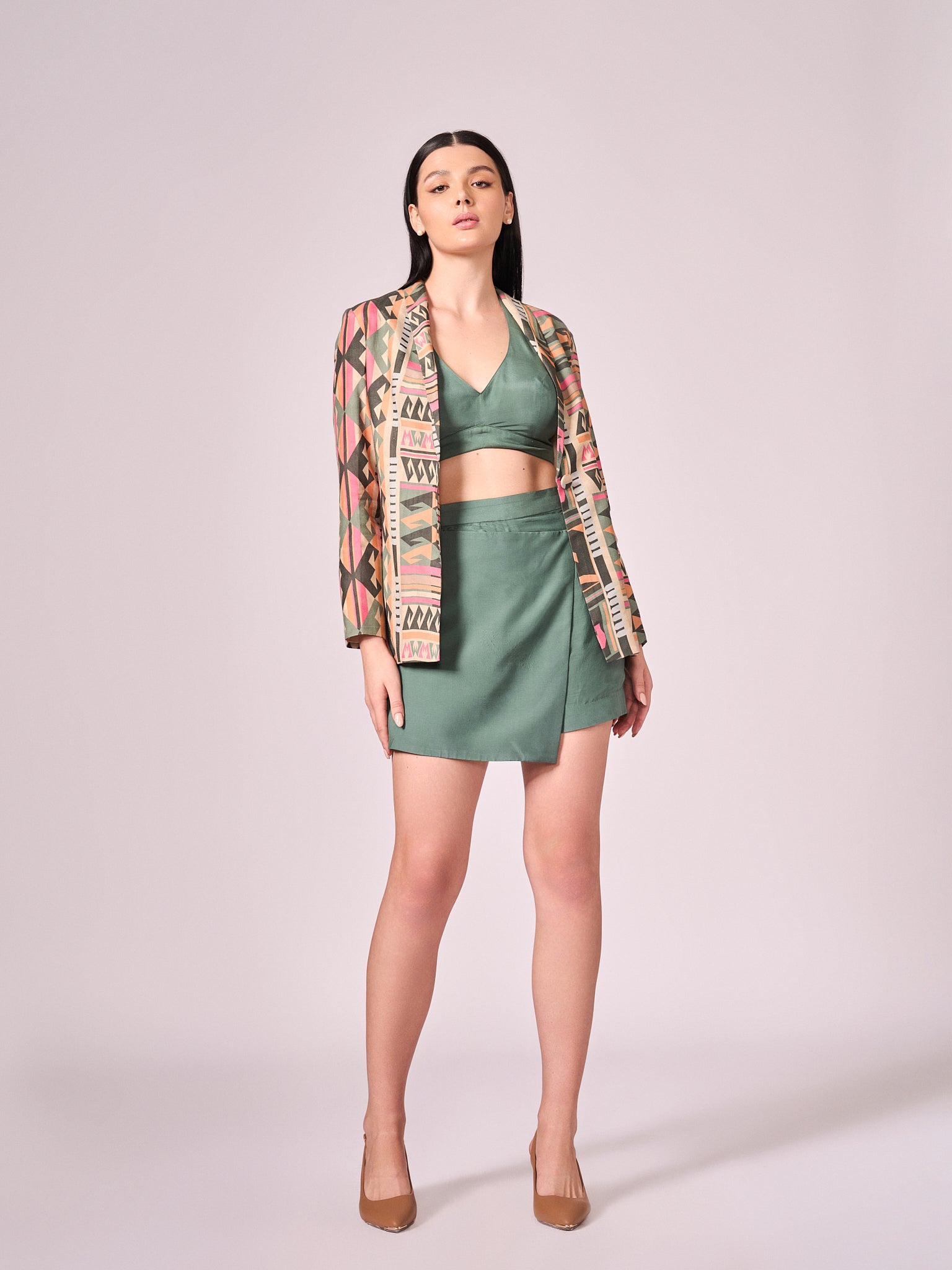 Chalk green blouse and skort set