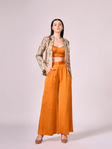 Browns abstract floral print jacket, burnt orange bustier and pant set