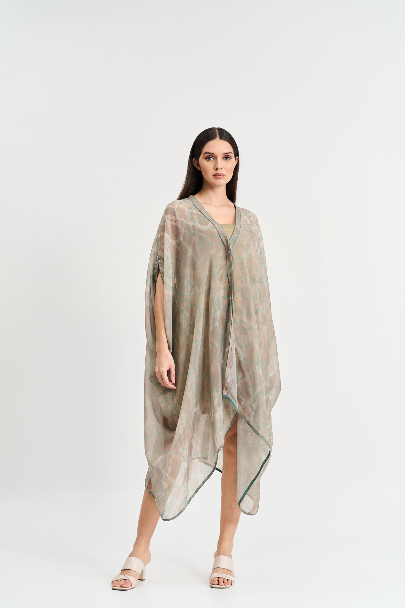 Pearl mouse grey abstract print kaftan dress