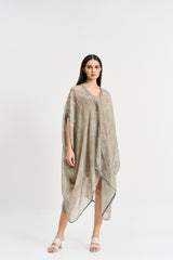 Pearl mouse grey abstract print kaftan dress