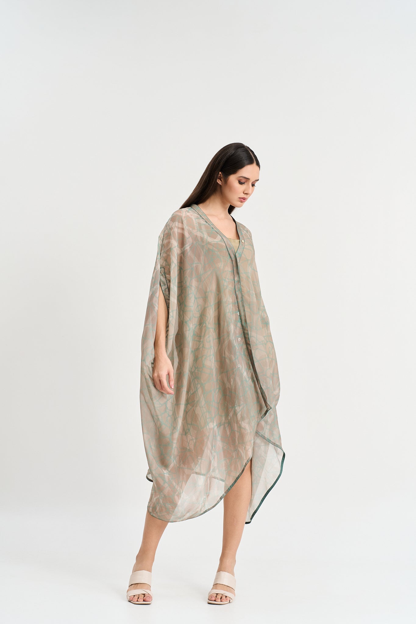 Pearl mouse grey abstract print kaftan dress