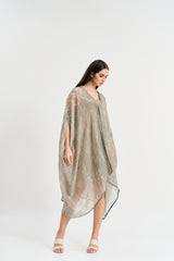 Pearl mouse grey abstract print kaftan dress