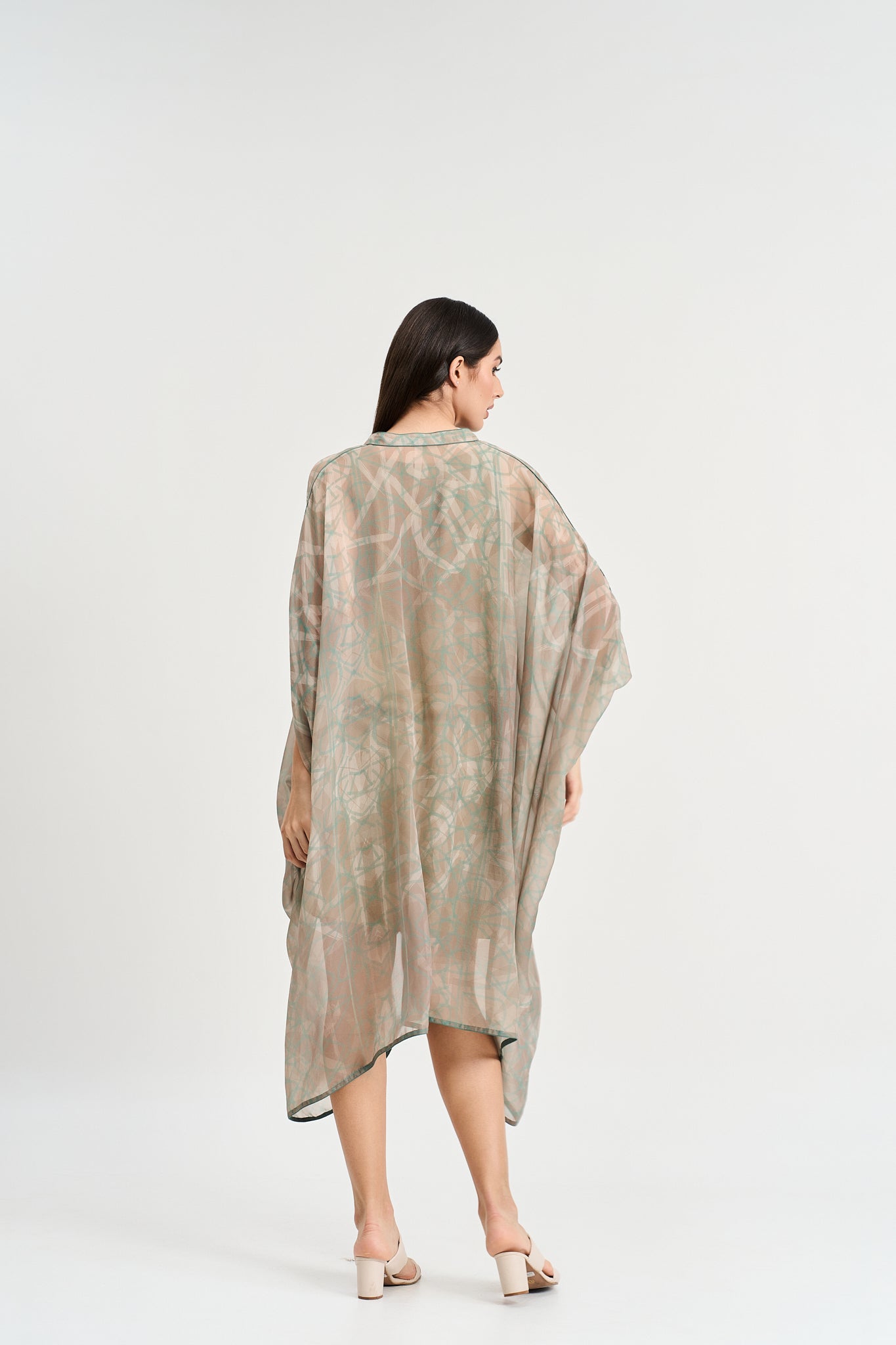 Pearl mouse grey abstract print kaftan dress
