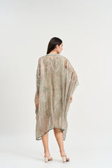 Pearl mouse grey abstract print kaftan dress
