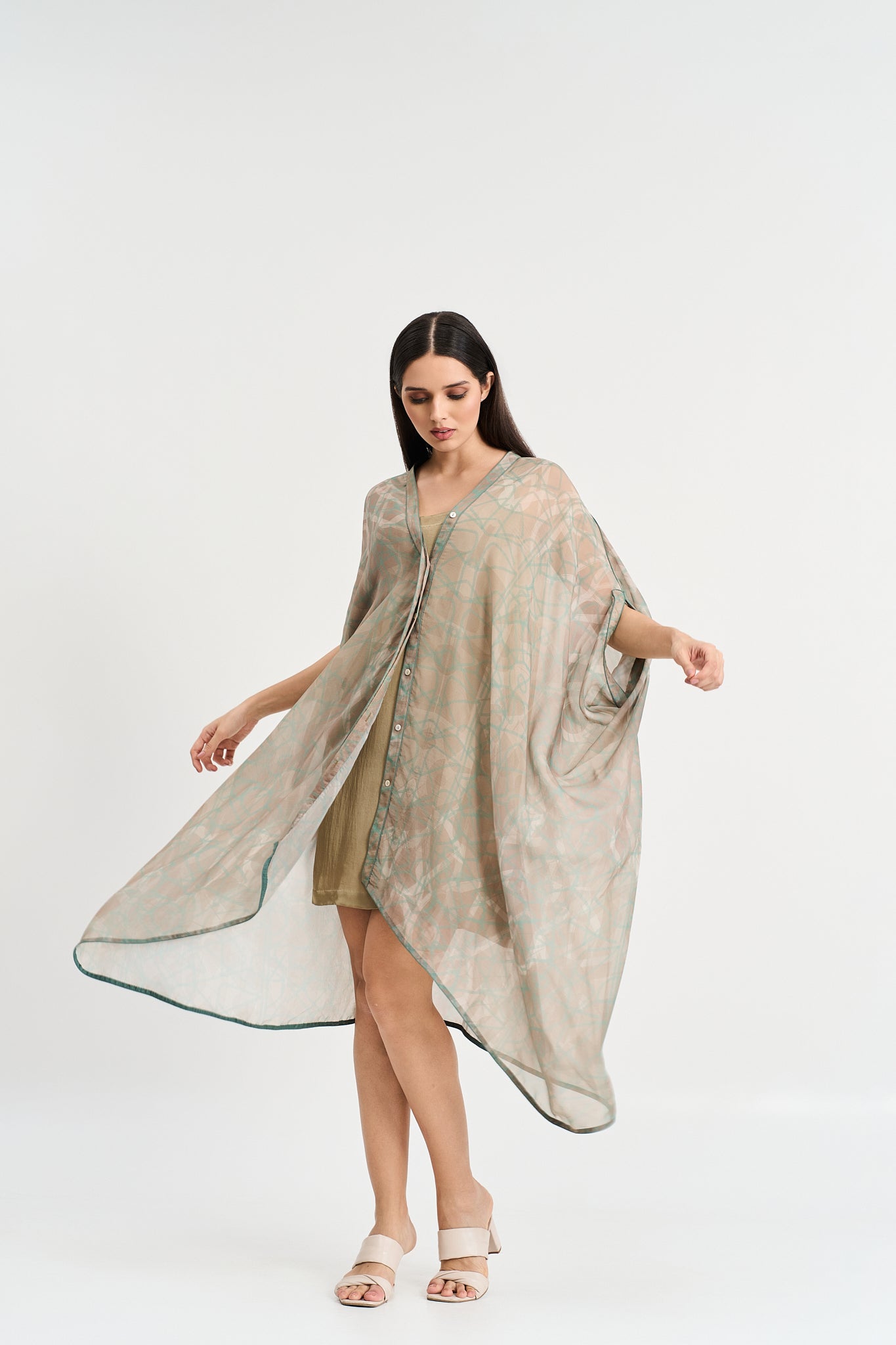 Pearl mouse grey abstract print kaftan dress