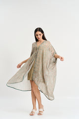 Pearl mouse grey abstract print kaftan dress