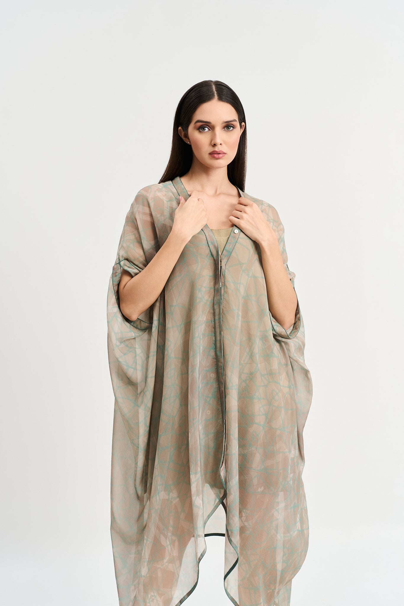 Pearl mouse grey abstract print kaftan dress