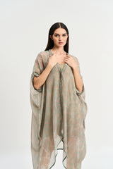 Pearl mouse grey abstract print kaftan dress
