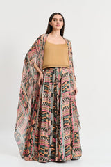 Multi coloured geometricprint cape