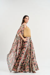 Multi coloured geometric  print lehenga set