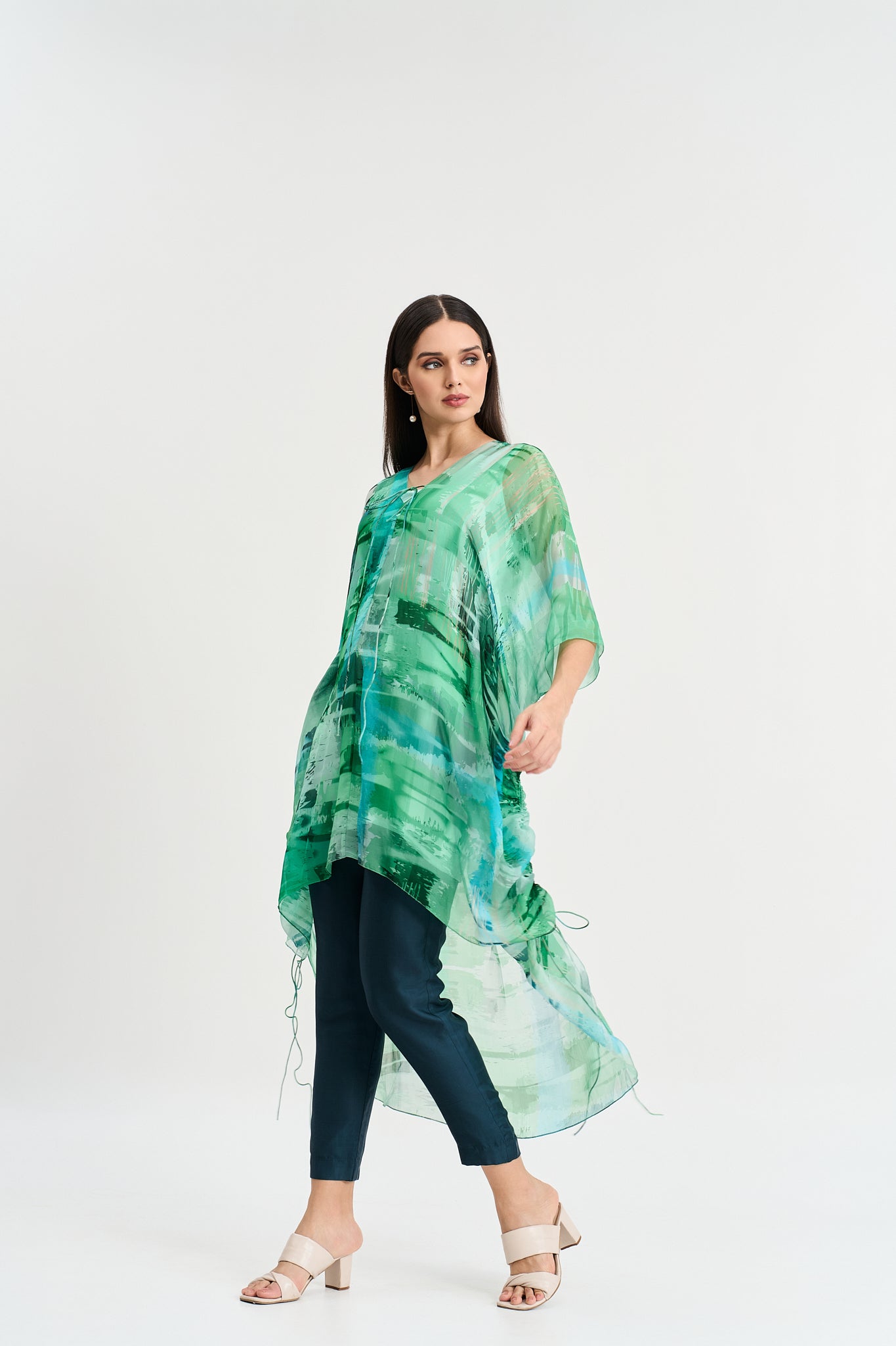 Greens abstract print  kaftan kurta set
