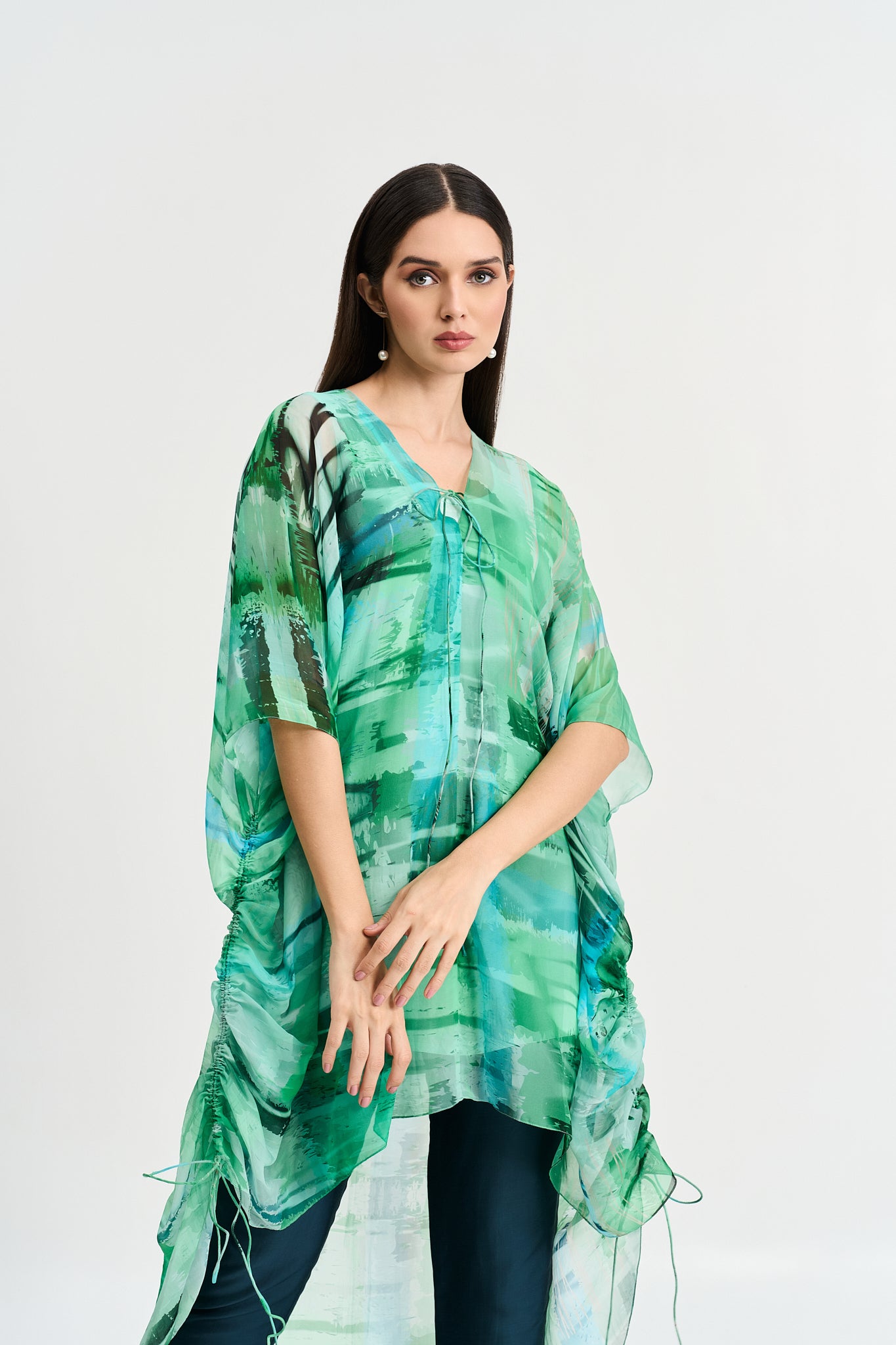 Greens abstract print  kaftan kurta set