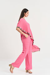 Fuchsia pink short kurta set