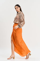 Browns abstract floral print shirt and burnt orange skirt set