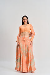 Apricot abstract floral print lehenga set